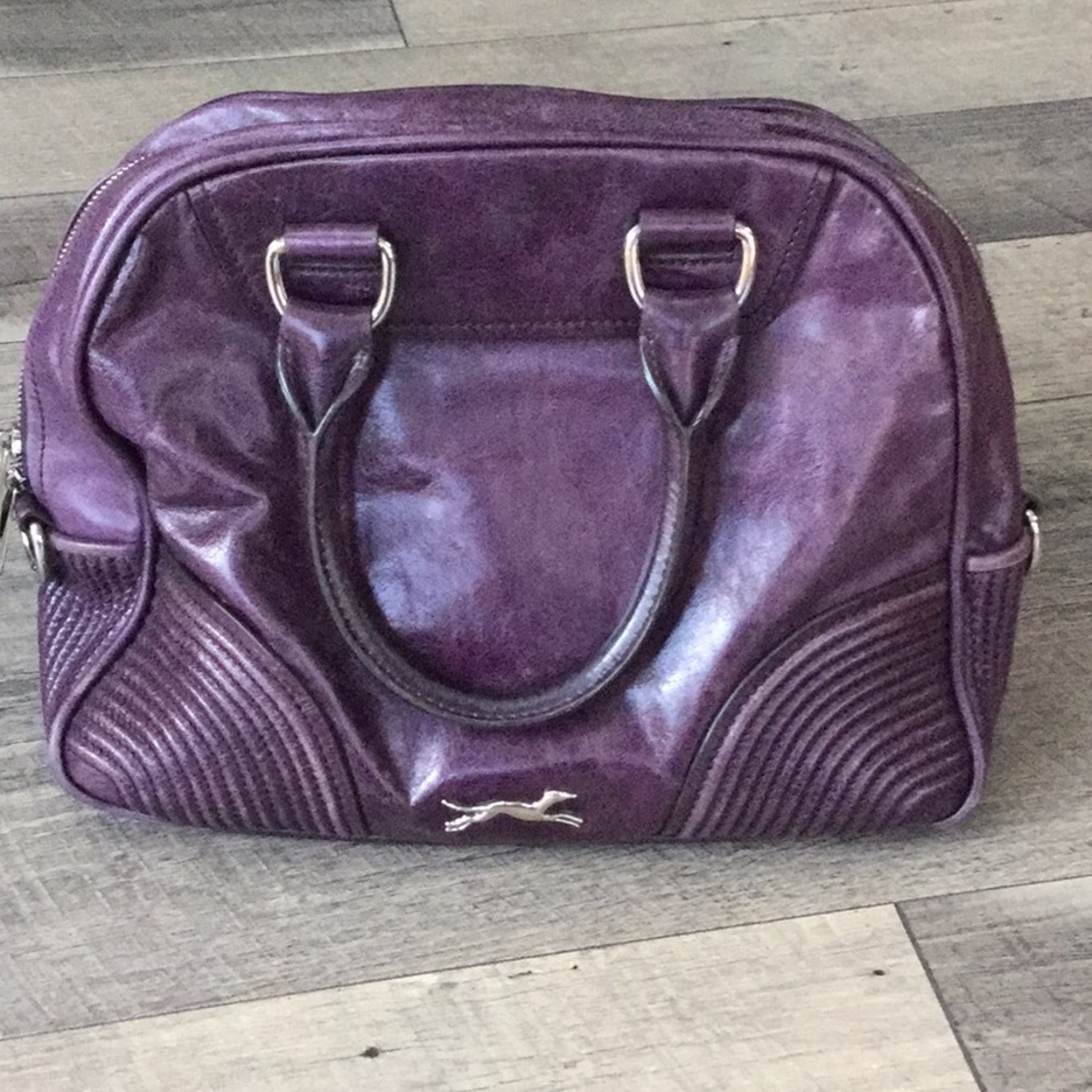Purple Leather bowling bag tote